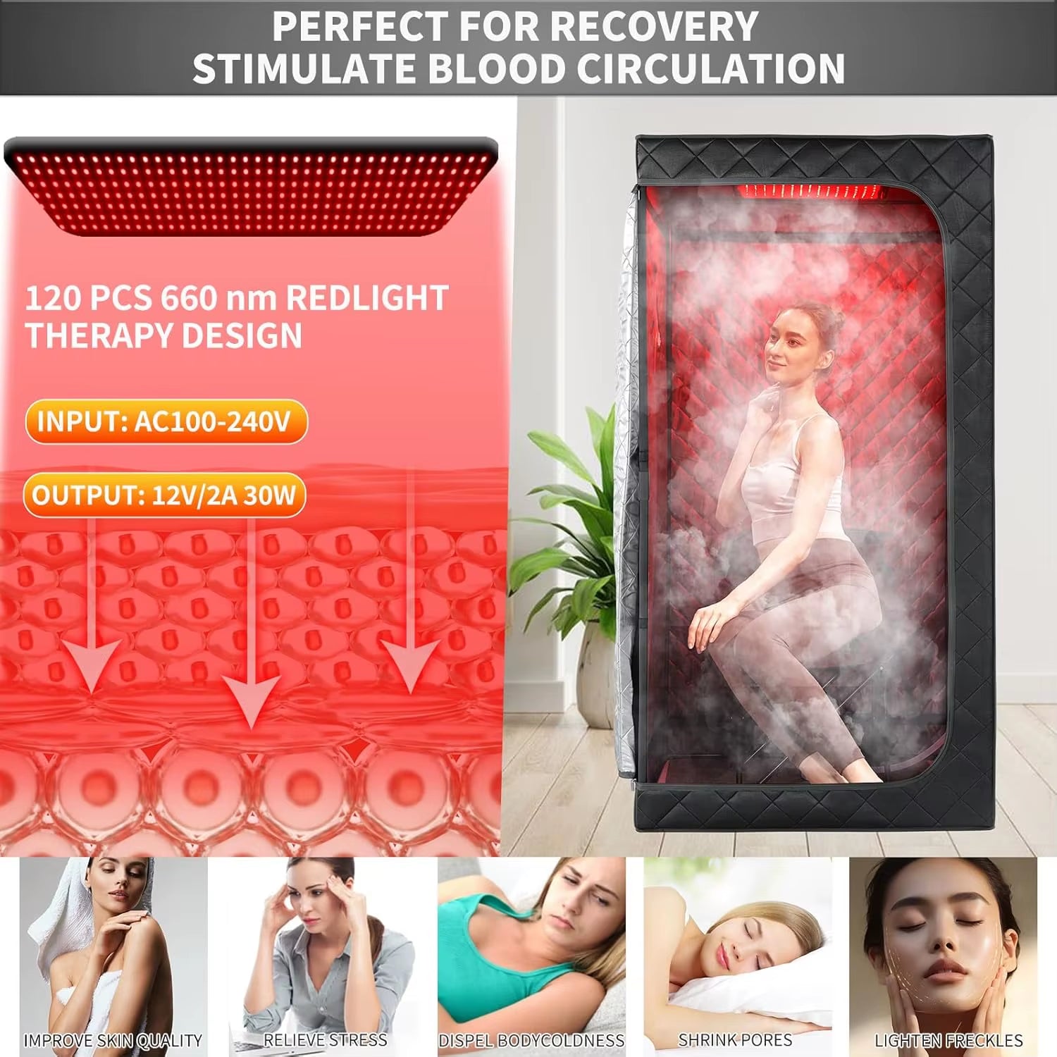2In1 Portable Infrared Steam Sauna Full Body Relaxation with 660Nm Red Light Therapy 4L Steamer Folding Chair